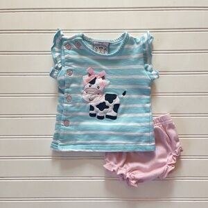 THREE SISTERS Cow Farm Animals Embroidered Appliqué Bloomer Set